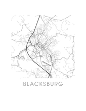 Charger l'image dans la galerie, Affiche cartographique de Blacksburg - Style Noir et Blanc