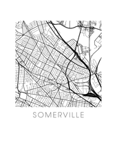 Load image into Gallery viewer, Somerville Map Black and White Print - massachusetts Black and White Map Print