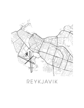 Load image into Gallery viewer, Reykjavik Map Black and White Print - iceland Black and White Map Print