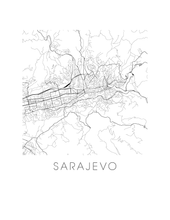 Load image into Gallery viewer, Sarajevo Map Black and White Print - bosnia and herzegovina Black and White Map Print