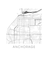 Charger l'image dans la galerie, Affiche cartographique de Anchorage - Style Noir et Blanc