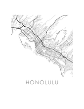 Charger l'image dans la galerie, Affiche cartographique de Honolulu - Style Noir et Blanc