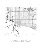 Charger l'image dans la galerie, Affiche cartographique de Long Beach - Style Noir et Blanc