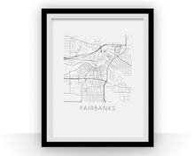 Load image into Gallery viewer, Fairbanks Map Black and White Print - alaska Black and White Map Print
