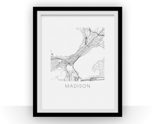 Load image into Gallery viewer, Madison Map Black and White Print - wisconsin Black and White Map Print