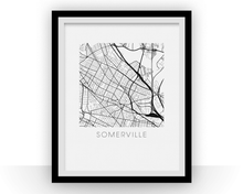 Load image into Gallery viewer, Somerville Map Black and White Print - massachusetts Black and White Map Print