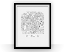 Load image into Gallery viewer, Kathmandu Map Black and White Print - nepal Black and White Map Print
