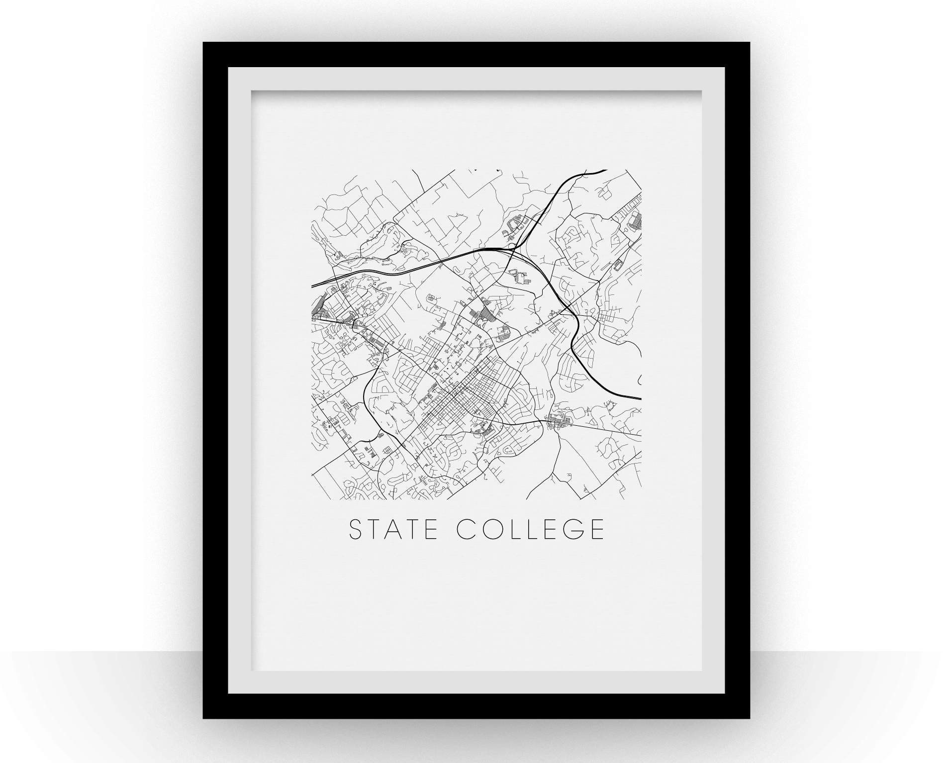 State College Map Black and White Print - pennsylvania Black and White ...