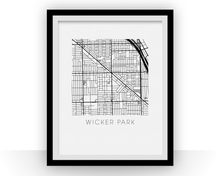 Load image into Gallery viewer, Wicker Park Map Black and White Print - illinois Black and White Map Print