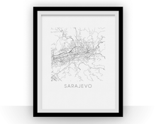 Load image into Gallery viewer, Sarajevo Map Black and White Print - bosnia and herzegovina Black and White Map Print