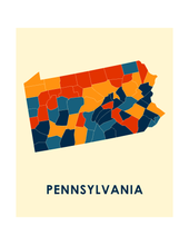 Charger l'image dans la galerie, Affiche cartographique de Pennsylvanie - Style Chroma