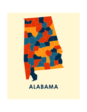Charger l'image dans la galerie, Affiche cartographique de Alabama - Style Chroma