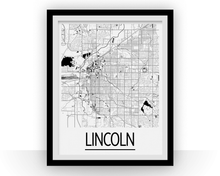 Load image into Gallery viewer, Lincoln Map Poster - usa Map Print - Art Deco Series