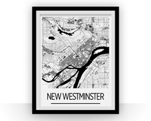 Load image into Gallery viewer, New Westminster British Columbia Map Poster - British Columbia Map Print - Art Deco Series