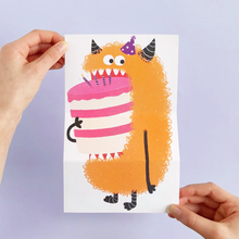 Charger l&#39;image dans la galerie, Carte de souhait à déplier - Monstre et Gâteau
