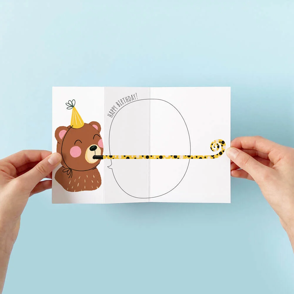 Carte de souhait à déplier - Ours en fête