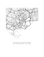 Charger l&#39;image dans la galerie, Affiche cartographique de Singapour - Style Noir et Blanc
