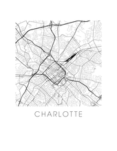 Charger l&#39;image dans la galerie, Affiche cartographique de Charlotte - Style Noir et Blanc
