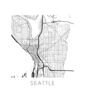 Charger l&#39;image dans la galerie, Affiche cartographique de Seattle - Style Noir et Blanc
