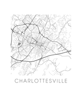 Charger l&#39;image dans la galerie, Affiche cartographique de Charlottesville - Style Noir et Blanc
