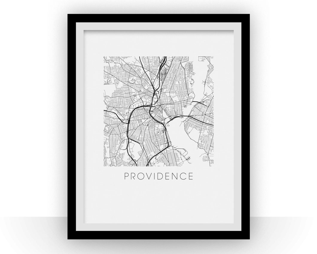 Affiche cartographique de Providence RI - Style Noir et Blanc