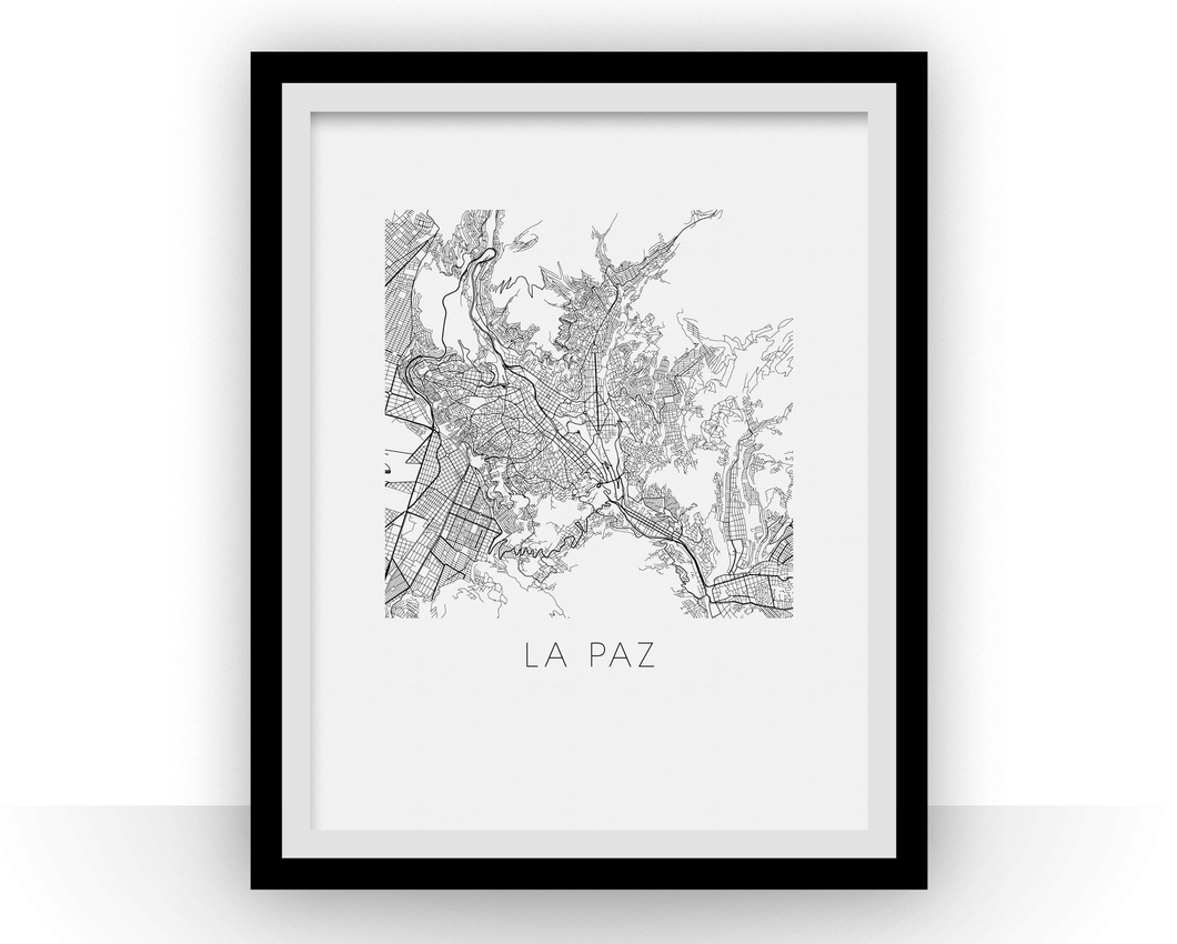 Affiche cartographique de La Paz - Style Noir et Blanc