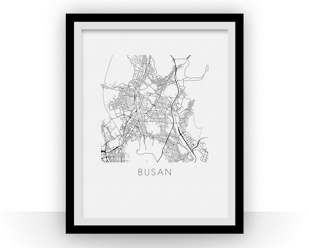 Affiche cartographique de Busan - Style Noir et Blanc