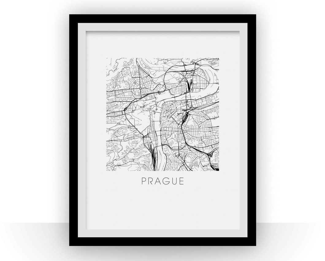 Affiche cartographique de Prague - Style Noir et Blanc