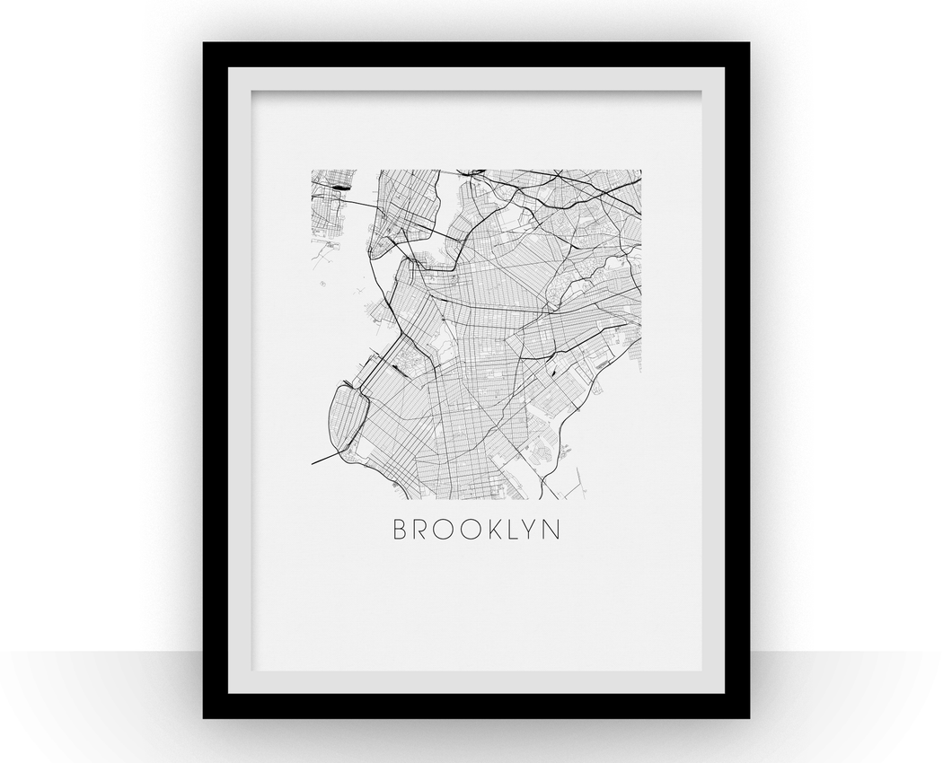 Affiche cartographique de Brooklyn - Style Noir et Blanc