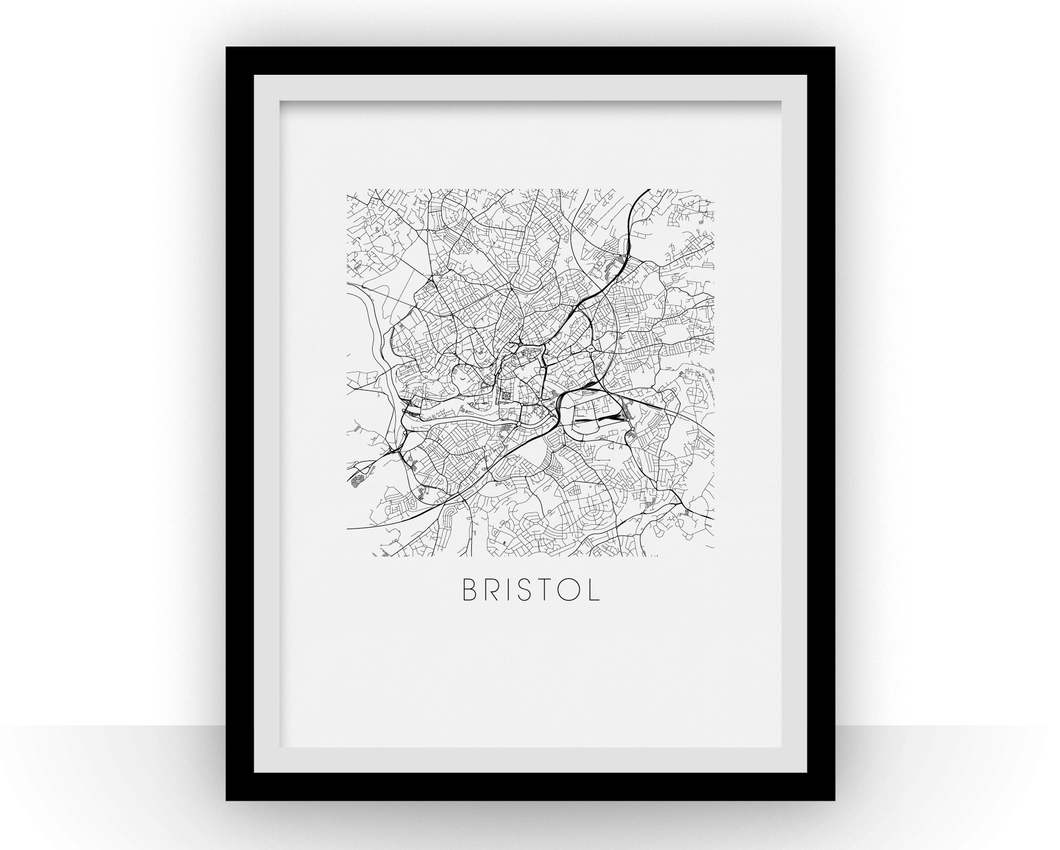 Affiche cartographique de Bristol - Style Noir et Blanc