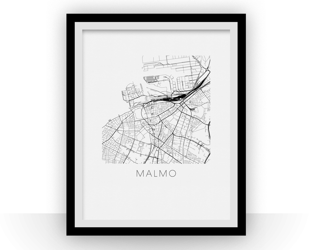 Affiche cartographique de Malmo - Style Noir et Blanc