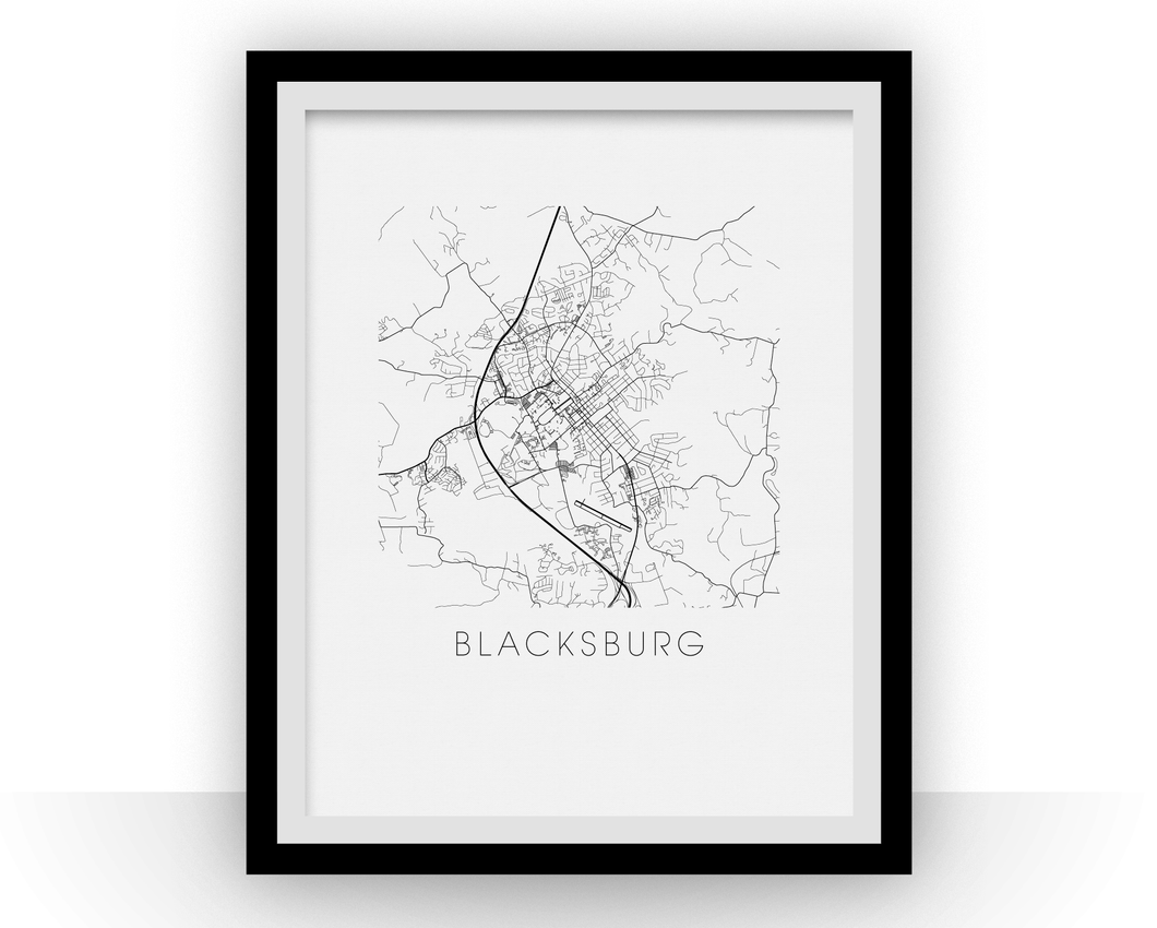 Affiche cartographique de Blacksburg - Style Noir et Blanc