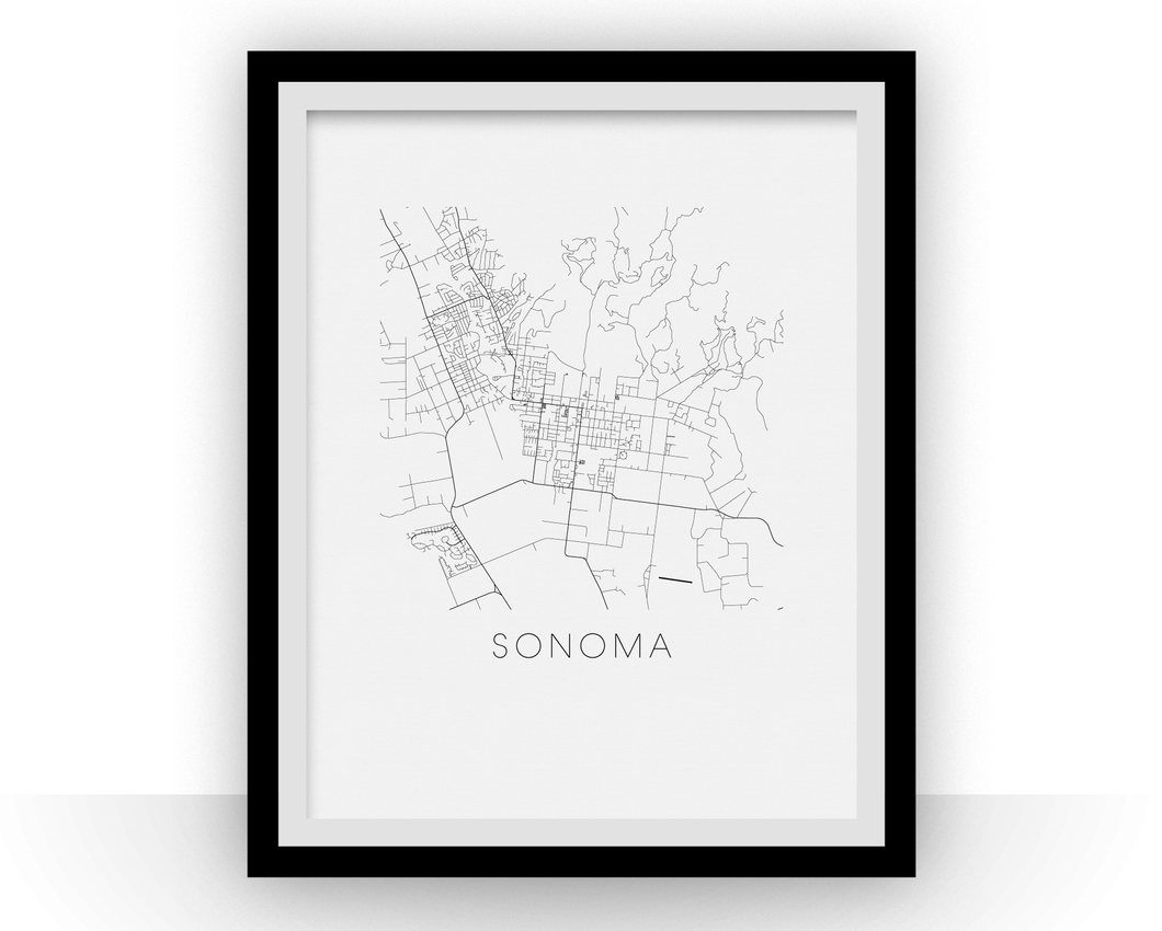 Affiche cartographique de Sonoma - Style Noir et Blanc