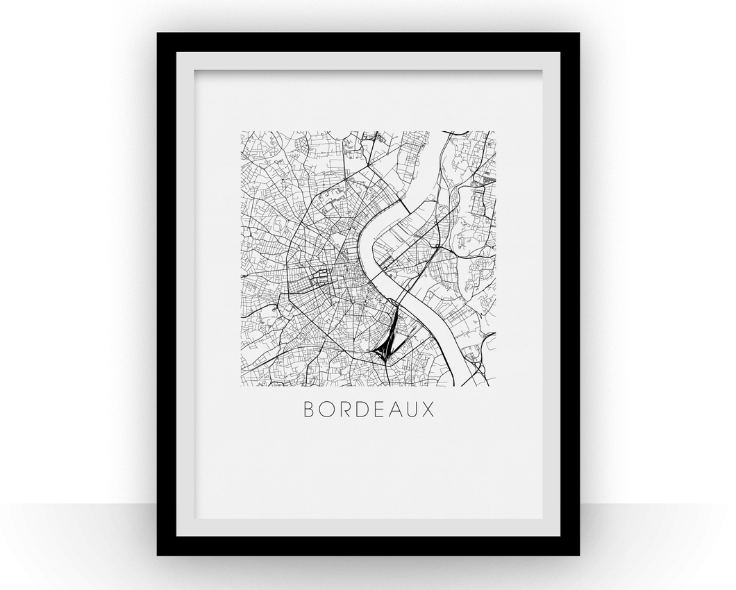 Affiche cartographique de Bordeaux - Style Noir et Blanc