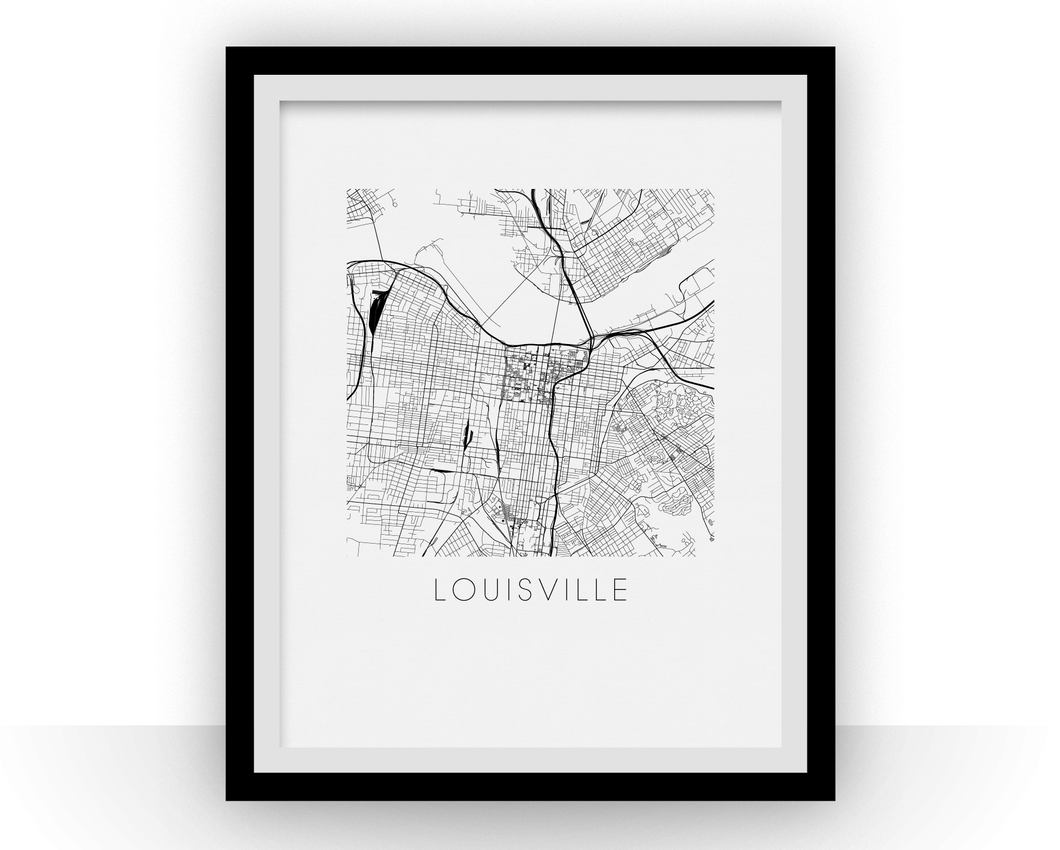 Affiche cartographique de Louisville - Style Noir et Blanc