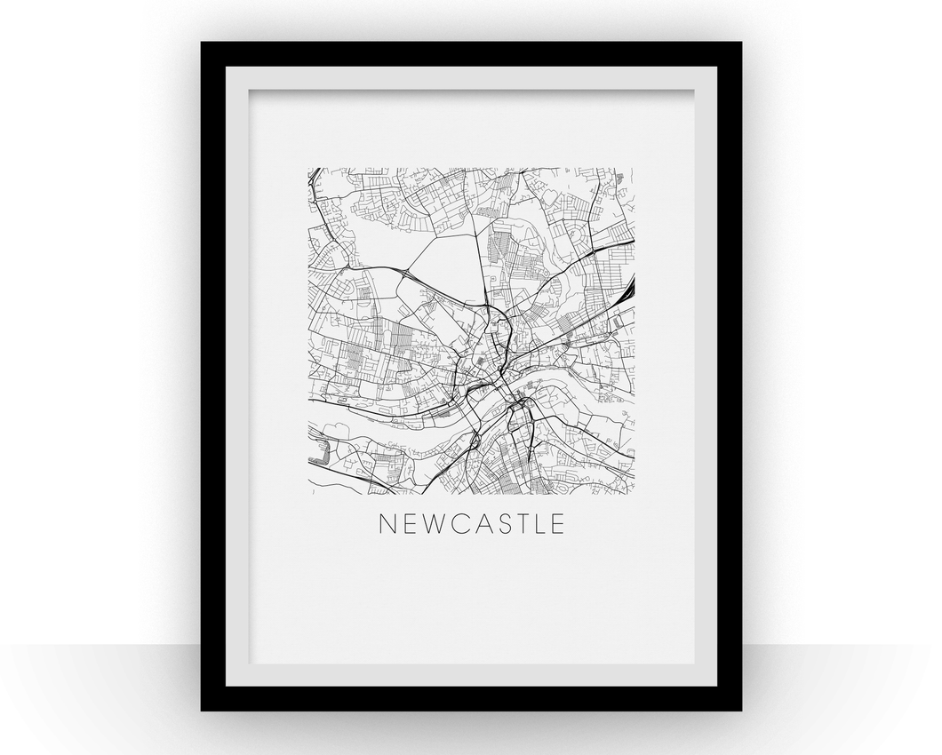 Affiche cartographique de Newcastle - Style Noir et Blanc