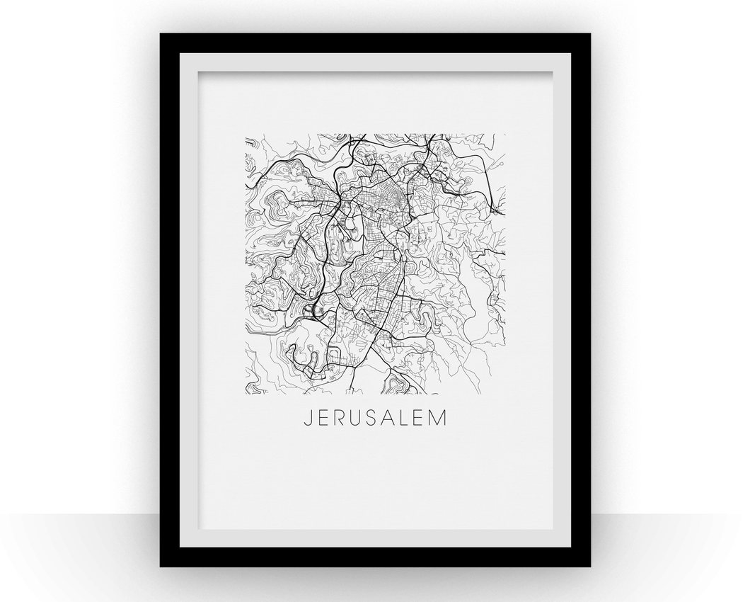 Affiche cartographique de Jérusalem - Style Noir et Blanc