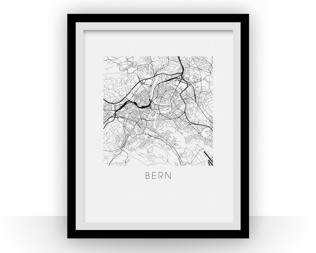 Affiche cartographique de Berne - Style Noir et Blanc