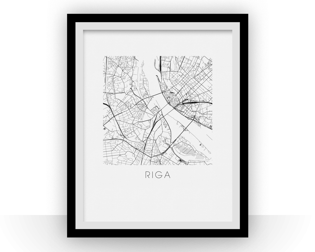 Affiche cartographique de Riga - Style Noir et Blanc