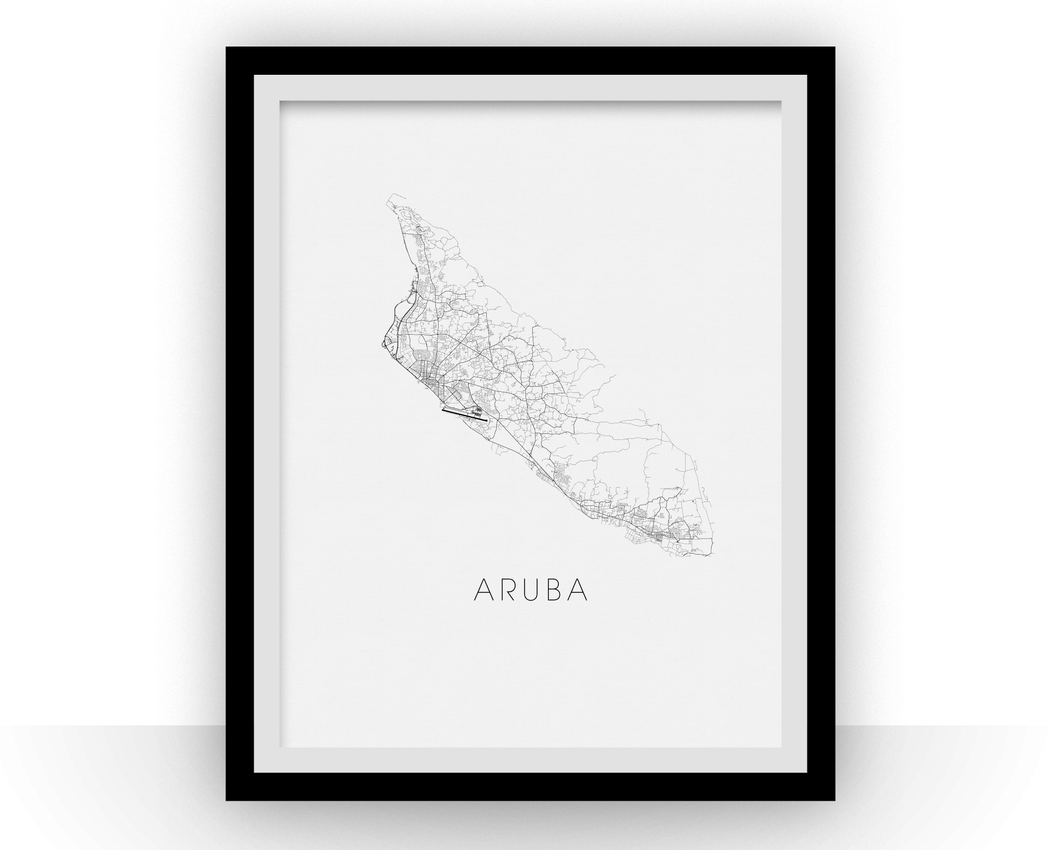 Affiche cartographique de Aruba - Style Noir et Blanc