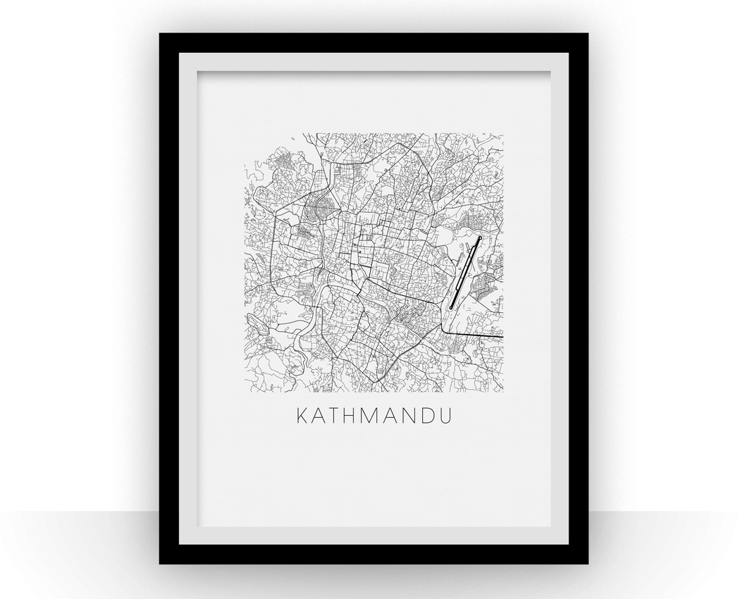 Affiche cartographique de Kathmandu - Style Noir et Blanc