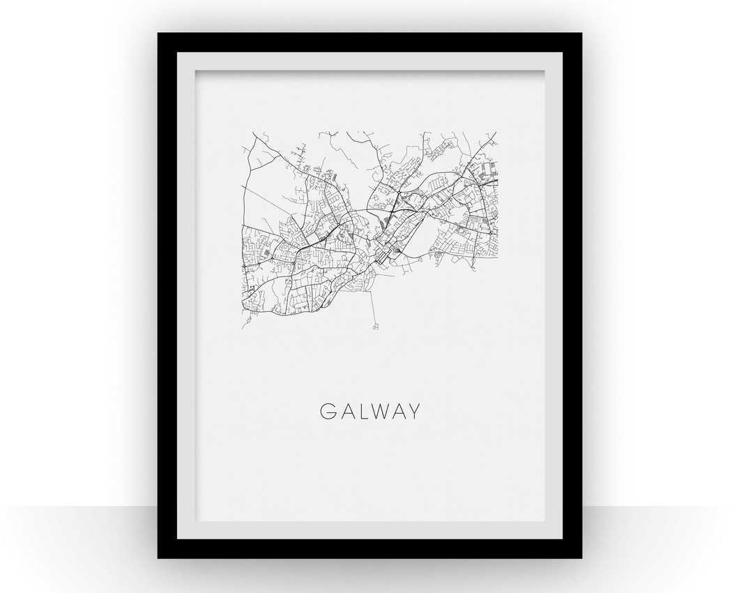 Affiche cartographique de Galway - Style Noir et Blanc