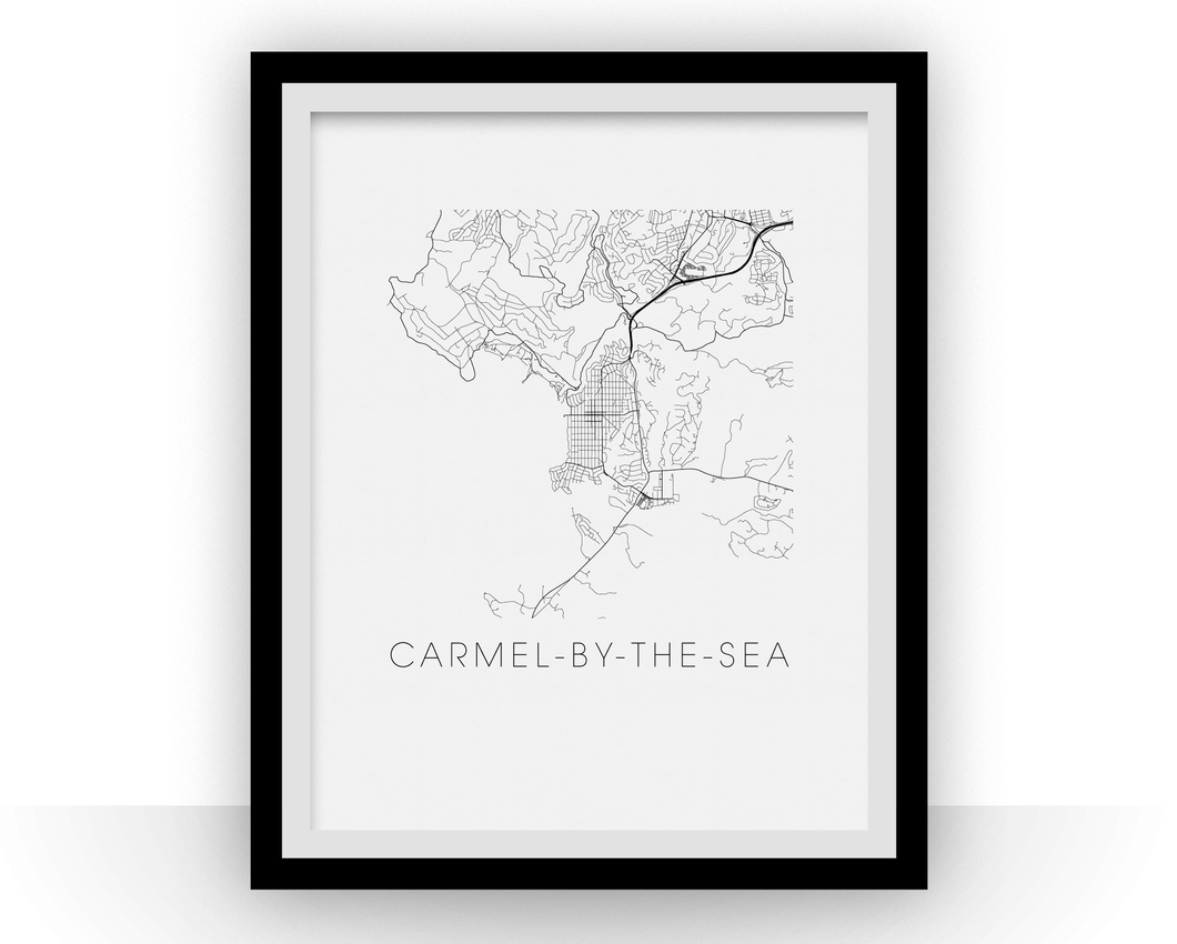 Affiche cartographique de Carmel-By-The-Sea - Style Noir et Blanc