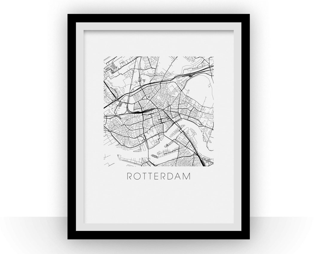 Affiche cartographique de Rotterdam - Style Noir et Blanc