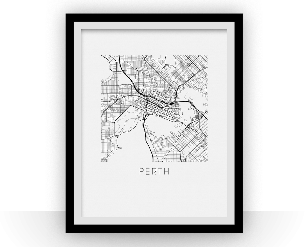 Affiche cartographique de Perth - Style Noir et Blanc