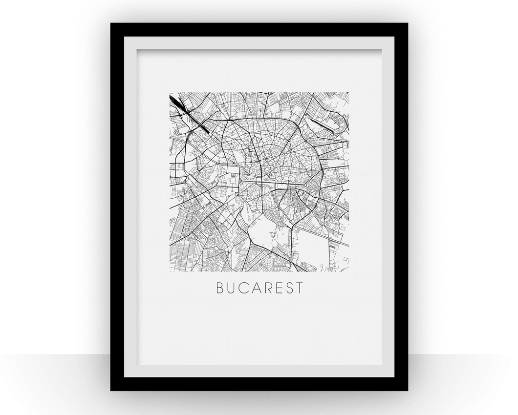 Affiche cartographique de Bucharest - Style Noir et Blanc