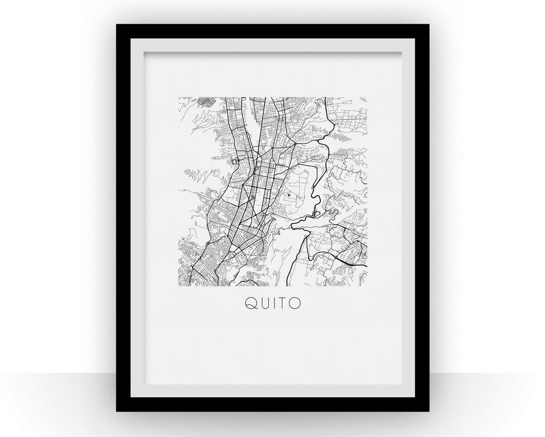 Affiche cartographique de Quito - Style Noir et Blanc