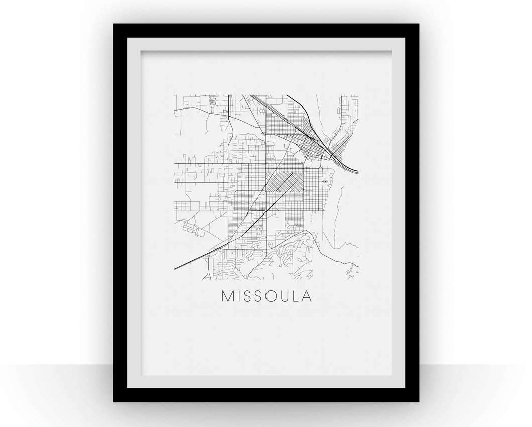 Affiche cartographique de Missoula - Style Noir et Blanc