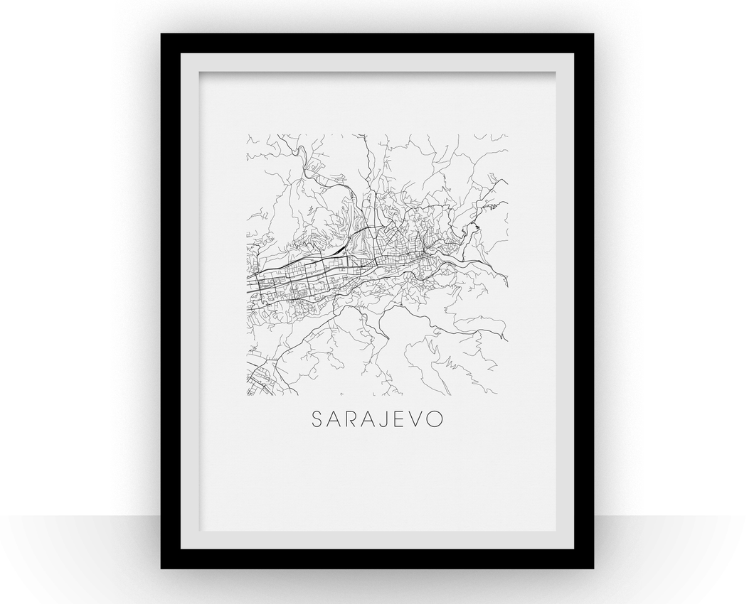 Affiche cartographique de Sarajevo - Style Noir et Blanc