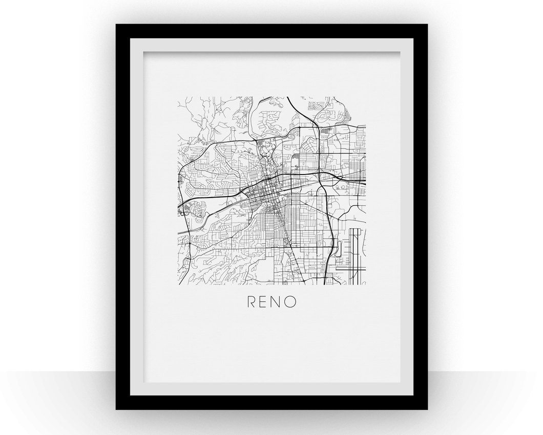 Affiche cartographique de Reno - Style Noir et Blanc